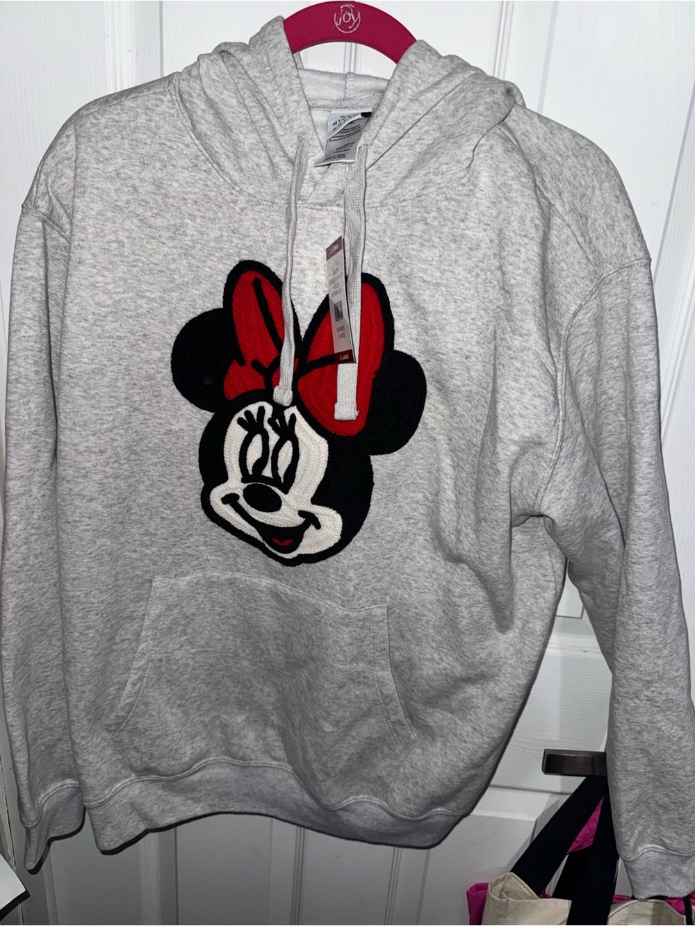 Disney Gray Minnie Mouse Pullover Hoodie with Red Bow